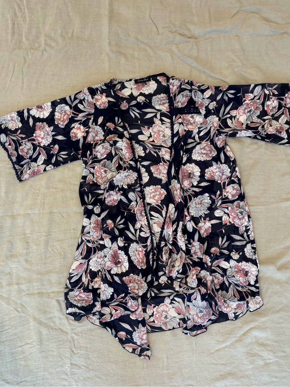 Emory Park Blue Floral Kimono Duster Womens Sz M